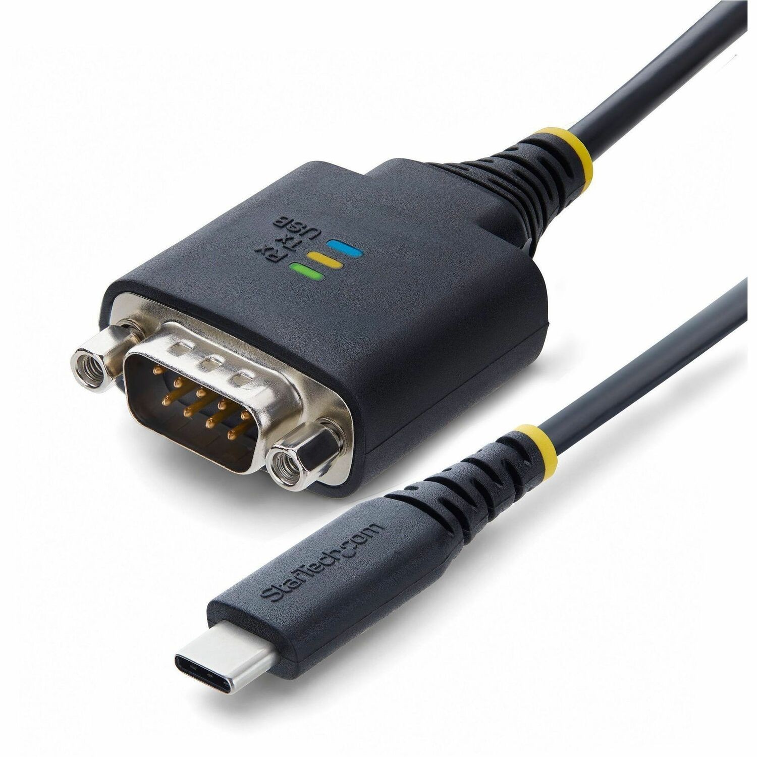 StarTech 1ft (30cm) USB-C to Serial Adapter Cable, COM Retention, FTDI Chipset, Type-C to DB9 RS232, Status LEDs, DB9 Nuts and Screws