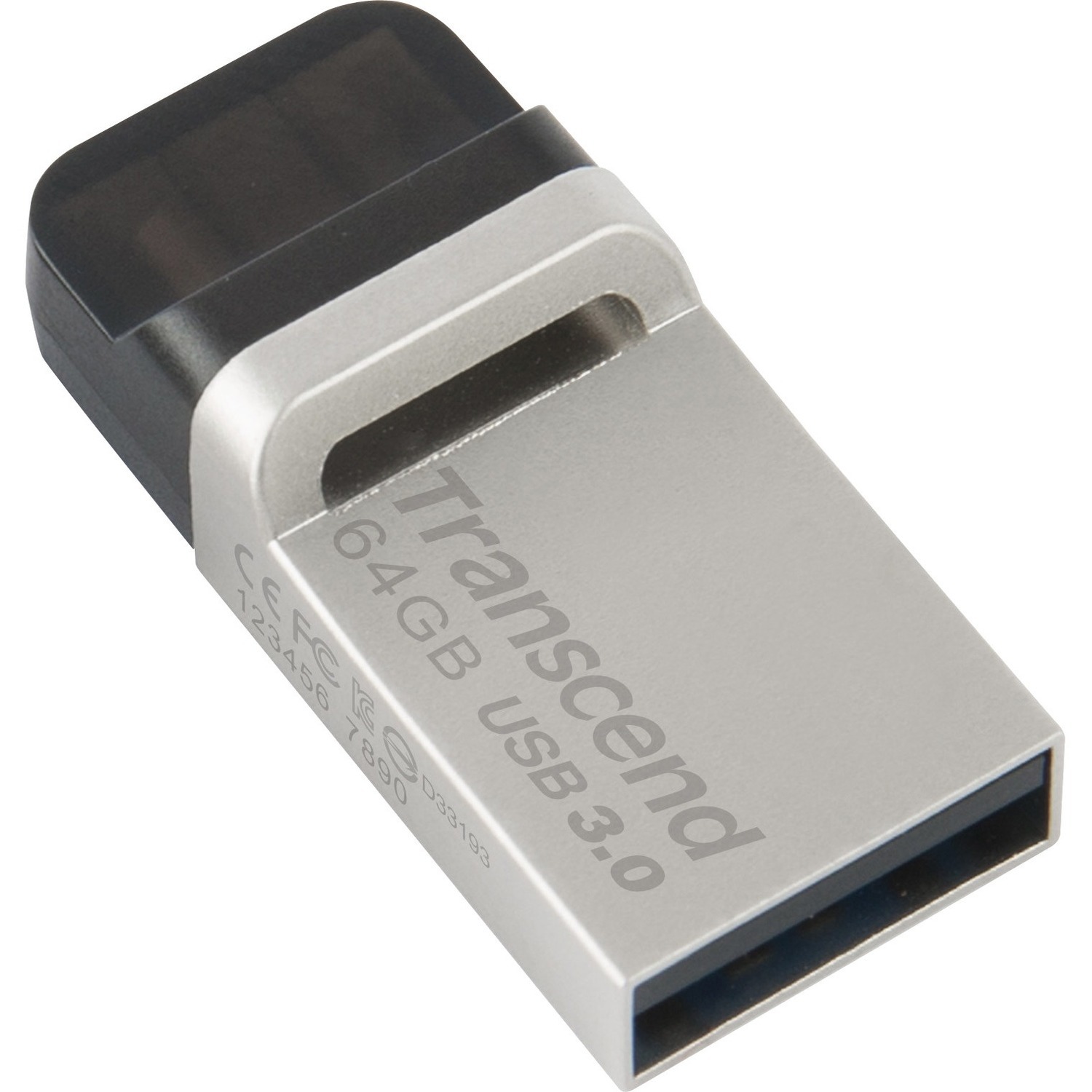 Transcend JetFlash 880 64 GB USB 3.0, Micro USB Flash Drive - Black, Silver - 256-bit AES