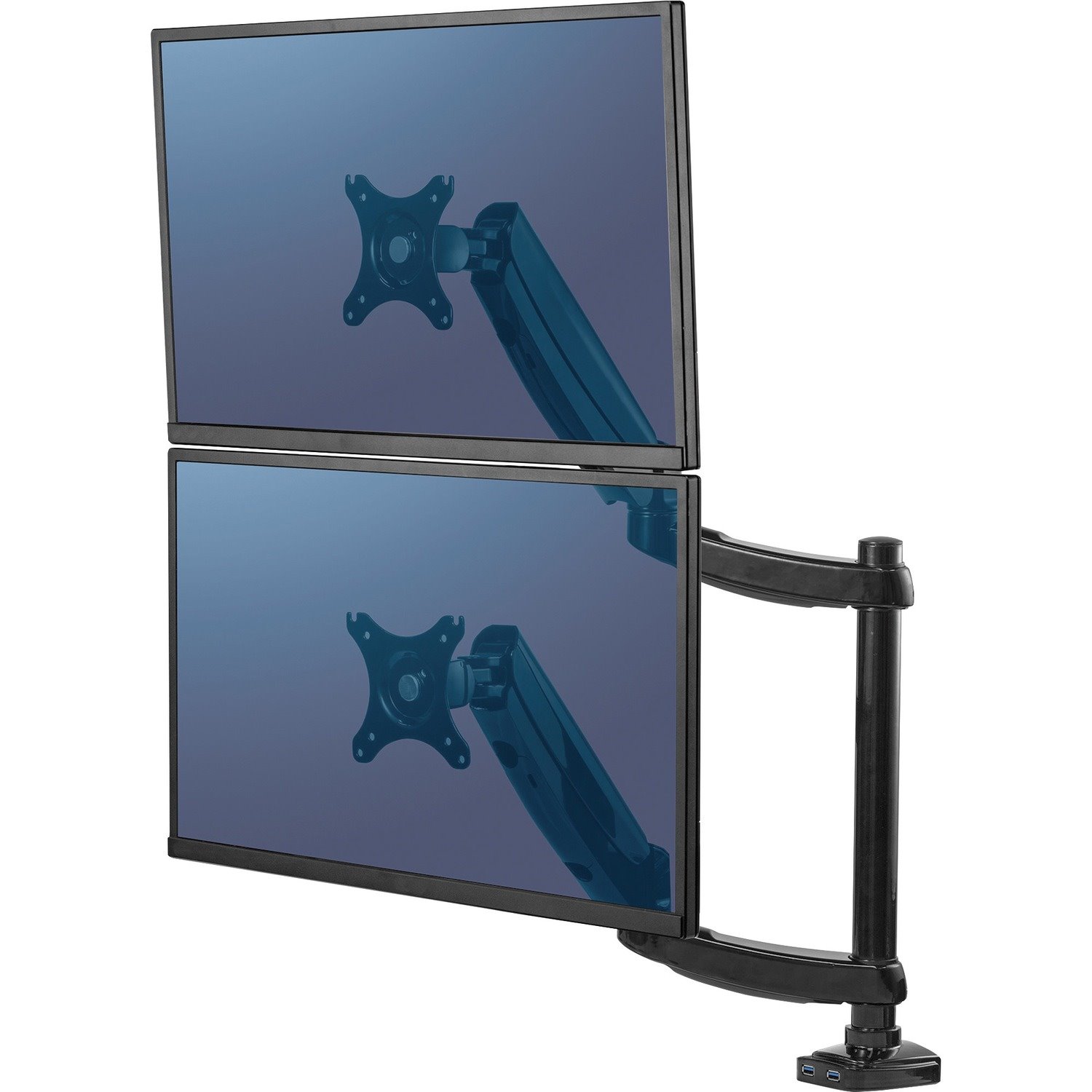 Fellowes Platinum Series High Quality Dual and Dual Stacking Monitor Arm for 27 Inch(stacking) and 32 Inch(side by side) Monitors, Full Motion, 360&deg; Rotation, VESA Mount with Grommet or Clamp, USB Ports, Ergonomic, Black