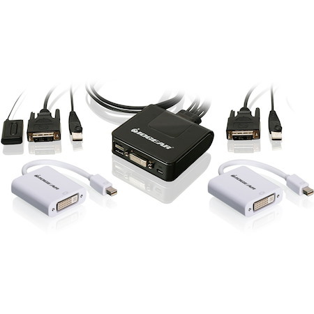 IOGEAR 2-Port USB DVI Cable KVM with MiniDisplayPort Adapters Bundle