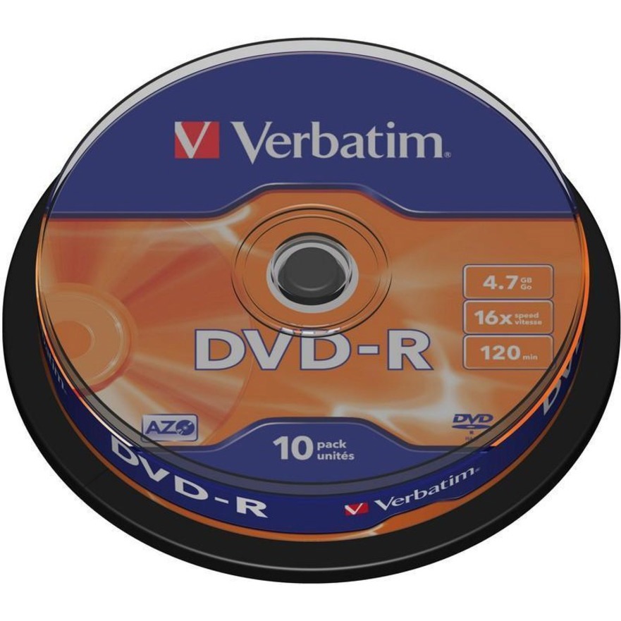 Verbatim DVD Recordable Media - DVD-R - 16x - 4.70 GB - 10 - Matte Silver