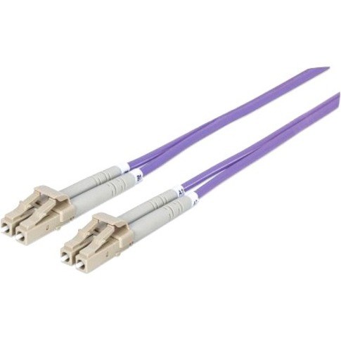 Intellinet Network Solutions Fiber Optic Patch Cable, LC/LC, OM4, 50/125, Multimode, Duplex, Violet, 7 ft (2 m)