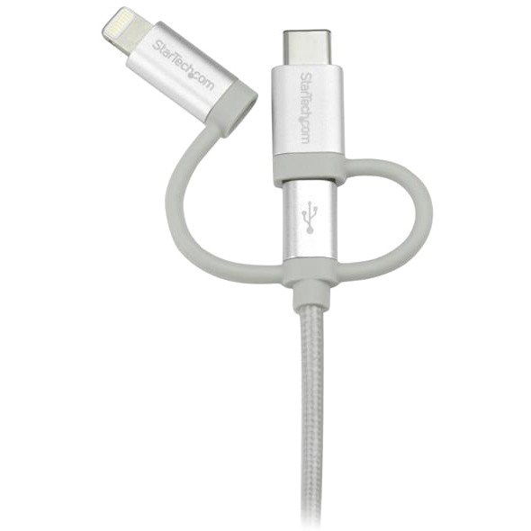 StarTech.com 1m USB Multi Charging Cable - Braided - Apple MFi Certified - USB 2.0 - Charge 1x device at a time - For USB-C or Lightning devices attach the corresponding connector of the cable to the Micro-USB connector and plug into your device - For Micro-USB devices plug the middle connector into your device