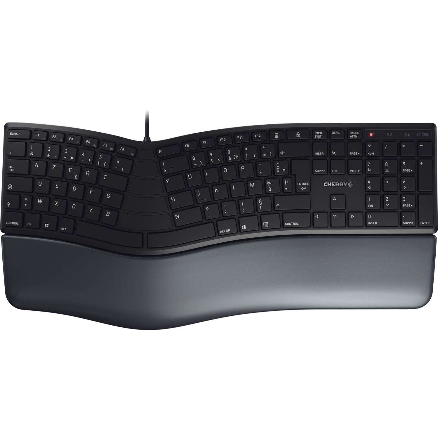 CHERRY ERGO 4500 Keyboard - Cable Connectivity - USB Interface - Spanish - QWERTY Layout - Black