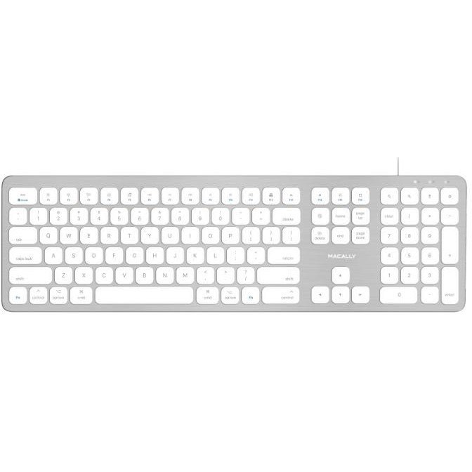 Macally Ultra Slim USB Wired Keyboard with 2 USB Ports For Mac