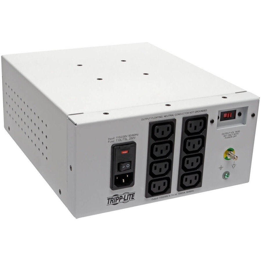 Eaton Tripp Lite Series Isolator Series Dual-Voltage 115/230V 1000W 60601-1 Medical-Grade Isolation Transformer, C14 Inlet, 8 C13 Outlets