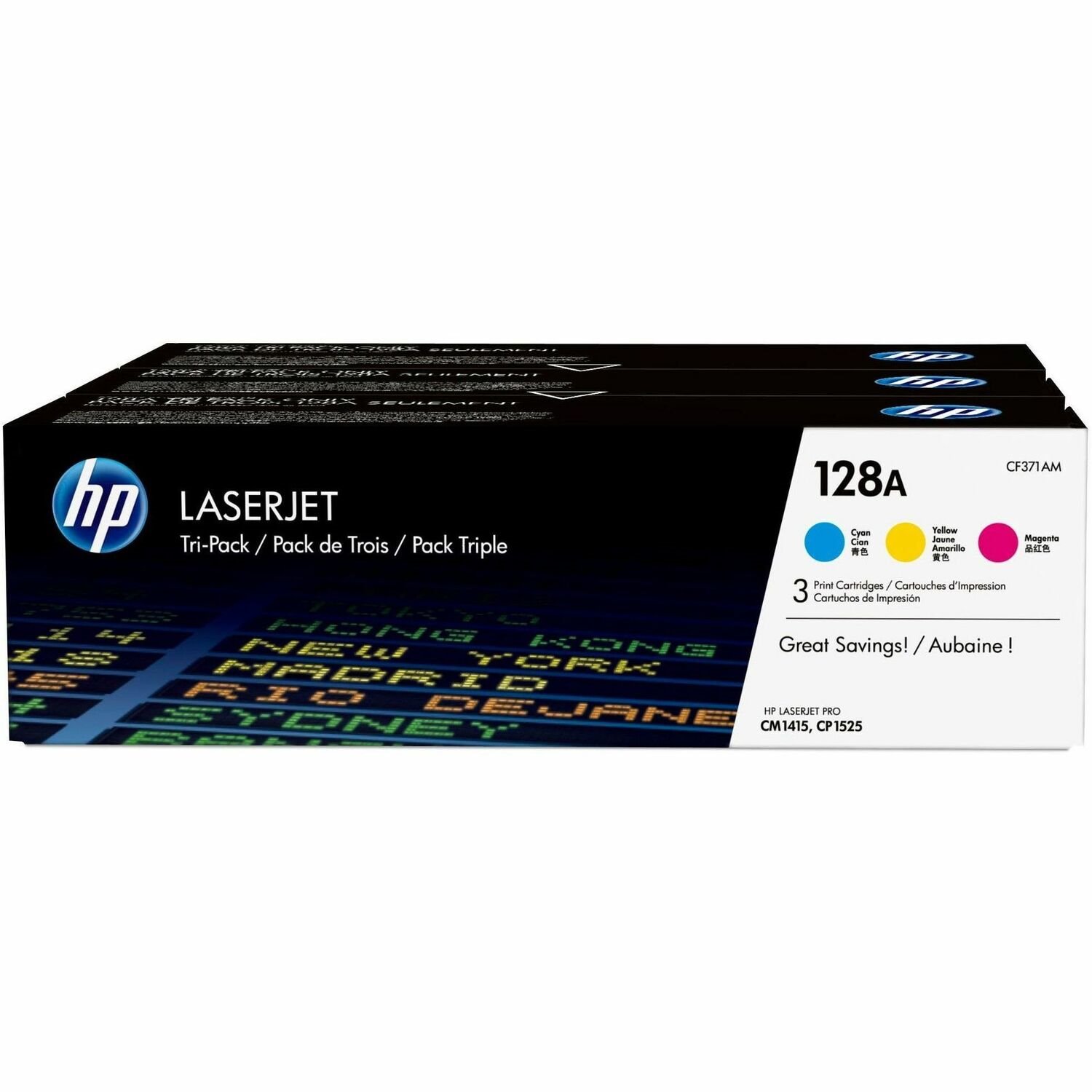 HP 128A Origineel Laser Tonercartridge - Verpakking U drie stuks - Cyaan, Magenta, Geel - 1 Box