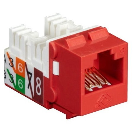 Black Box GigaTrue2 CAT6 Keystone Jack - Unshielded, 110 Punchdown Type, TAA, Red, 25-Pack
