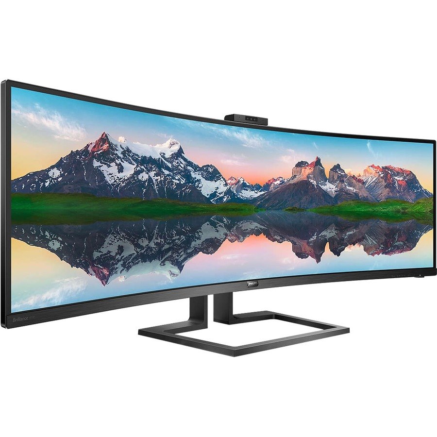 Philips Brilliance 499P9H 49" Class Webcam Dual Quad HD (DQHD) Curved Screen LCD Monitor - 32:9 - Textured Black