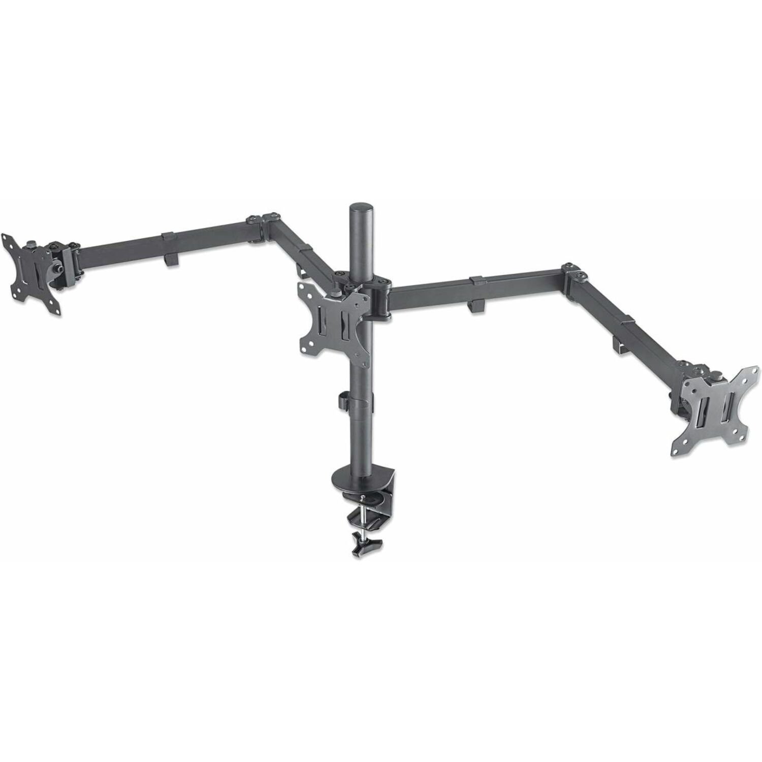 Triple Desk Mount for TV & Monitors, For screens: 10" to 27" , Clamp Assembly, VESA compatability: 75x75 and 100x100mm - check the dimensions of the four mounting holes on back of screen to ensure it fits, Max 7kg (each), Black, Bracket, Lifetime Warranty
