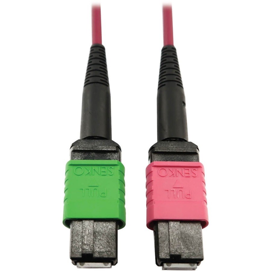 Eaton Tripp Lite Series 400G Multimode 50/125 OM4 Plenum Fiber Optic Cable, 16F MTP/MPO-APC to MTP/MPO-UPC (F/F), Magenta, 3 m