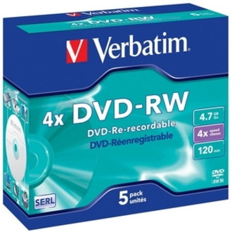 Verbatim DataLifePlus 43285 DVD Rewritable Media - DVD-RW - 4x - 4.70 GB - 5 - Matte Silver