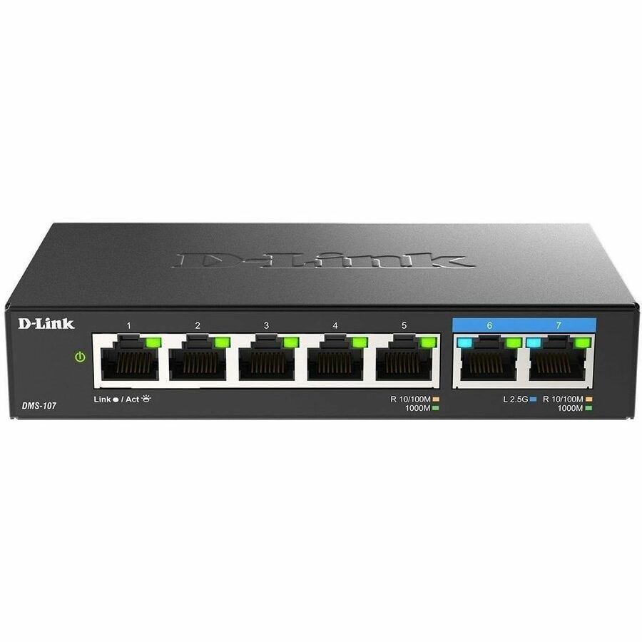 D-Link DMS-107 7 Ports Ethernet Switch - Gigabit Ethernet, 2.5 Gigabit Ethernet - 10/100/1000Base-T, 2.5GBase-T - Black