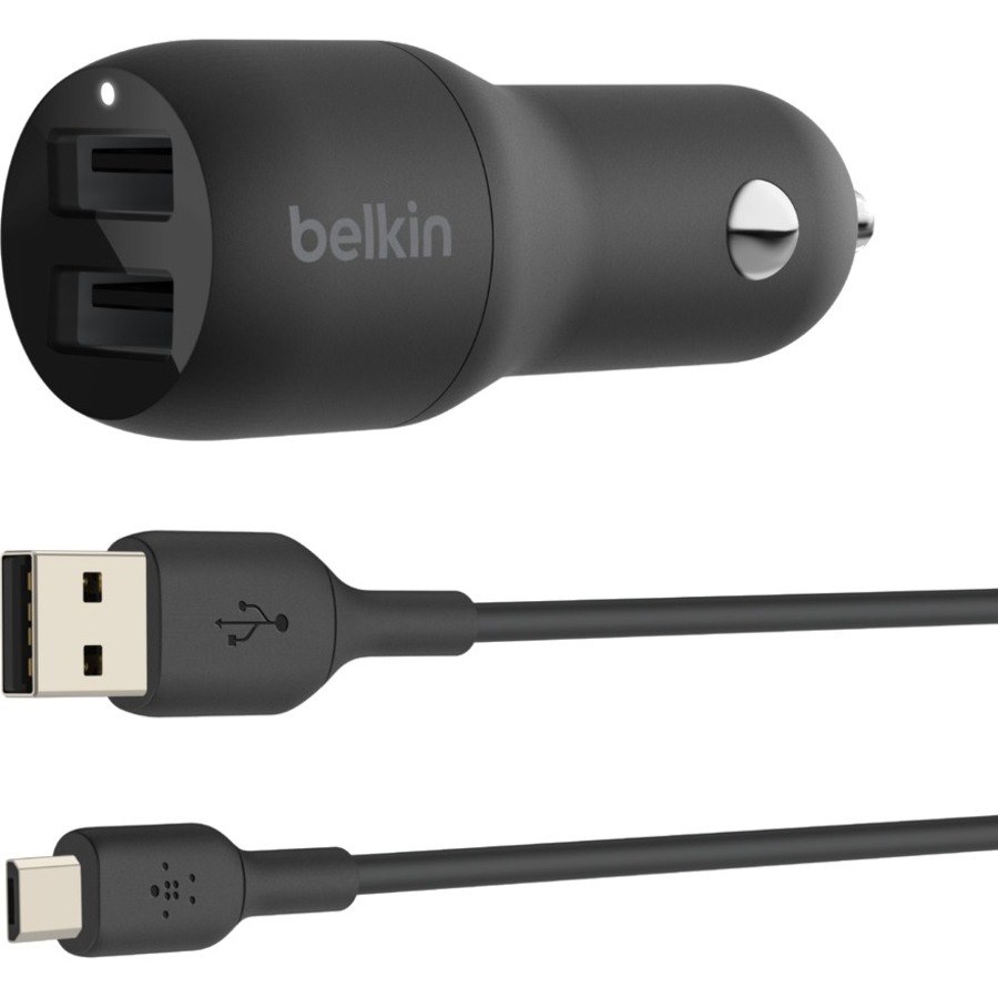 Belkin BoostCharge Dual USB-A Car Charger 24W (USB-A to Micro-USB Cable included)