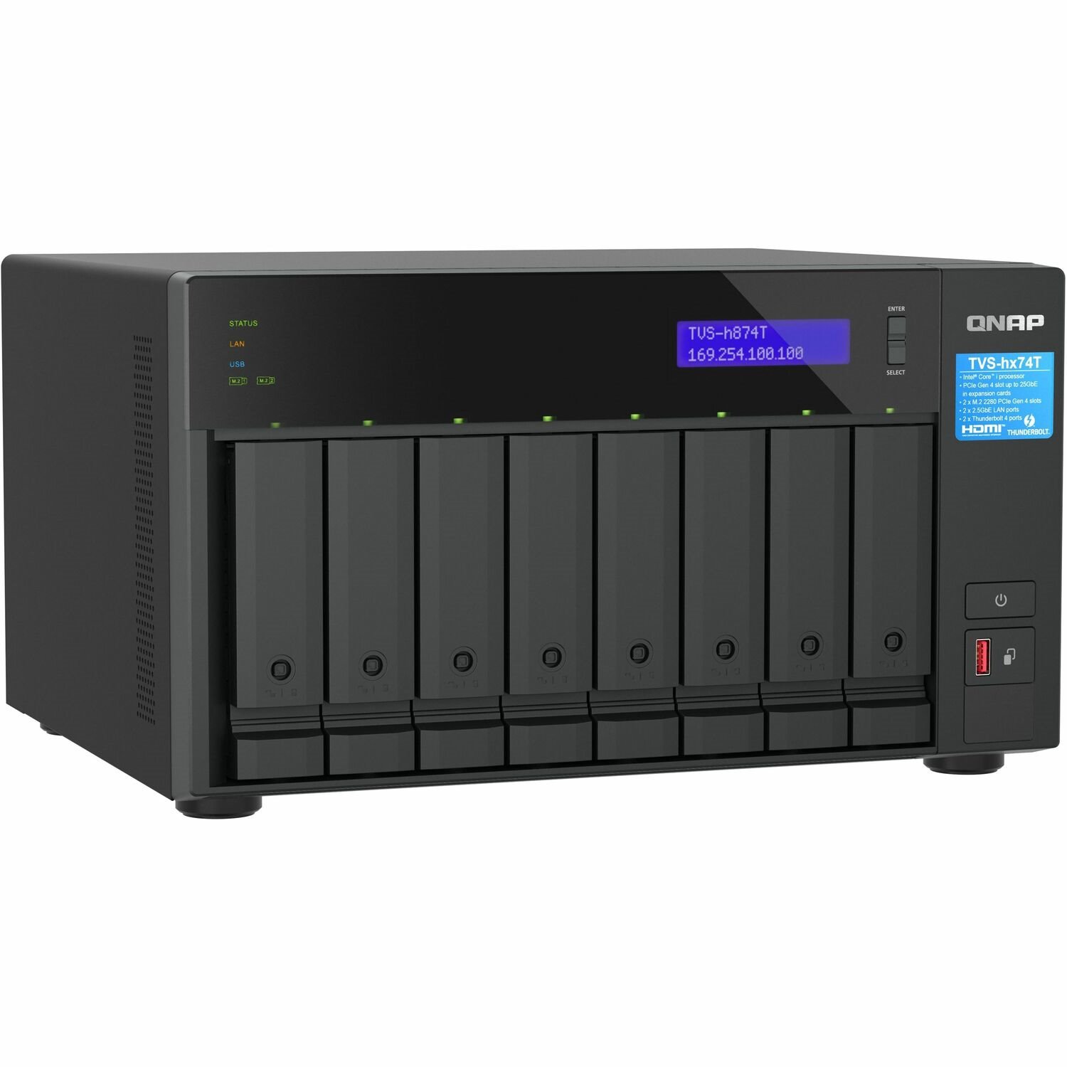 QNAP TVS-h874T-i9-64G 8 x Gesamtzahl Einsch&uuml;be SAN/NAS-Speichersystem - 5 GB Größe Flash-Speicher - Intel Core i9 Hexadeca-Core - 64 GB RAM - DDR4 SDRAM Turm