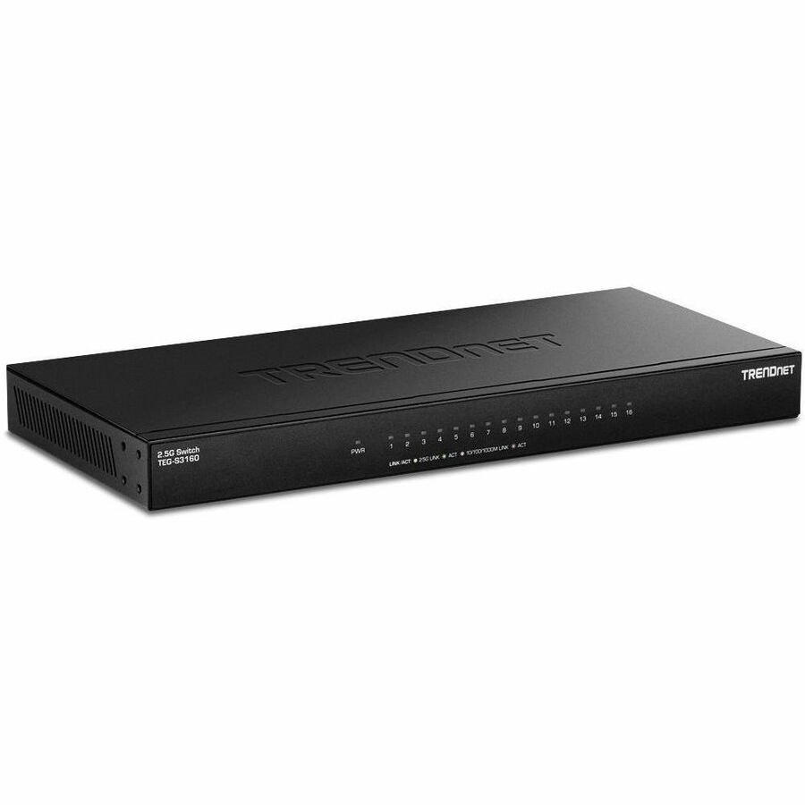 TRENDnet 16-Port Unmanaged 2.5G Desktop Network Ethernet Switch, TEG-S3160, 16 x 2.5Gb RJ-45 Ports, 80Gbps Switching Capacity, NDAA TAA Compliant, Lifetime Protection, Black