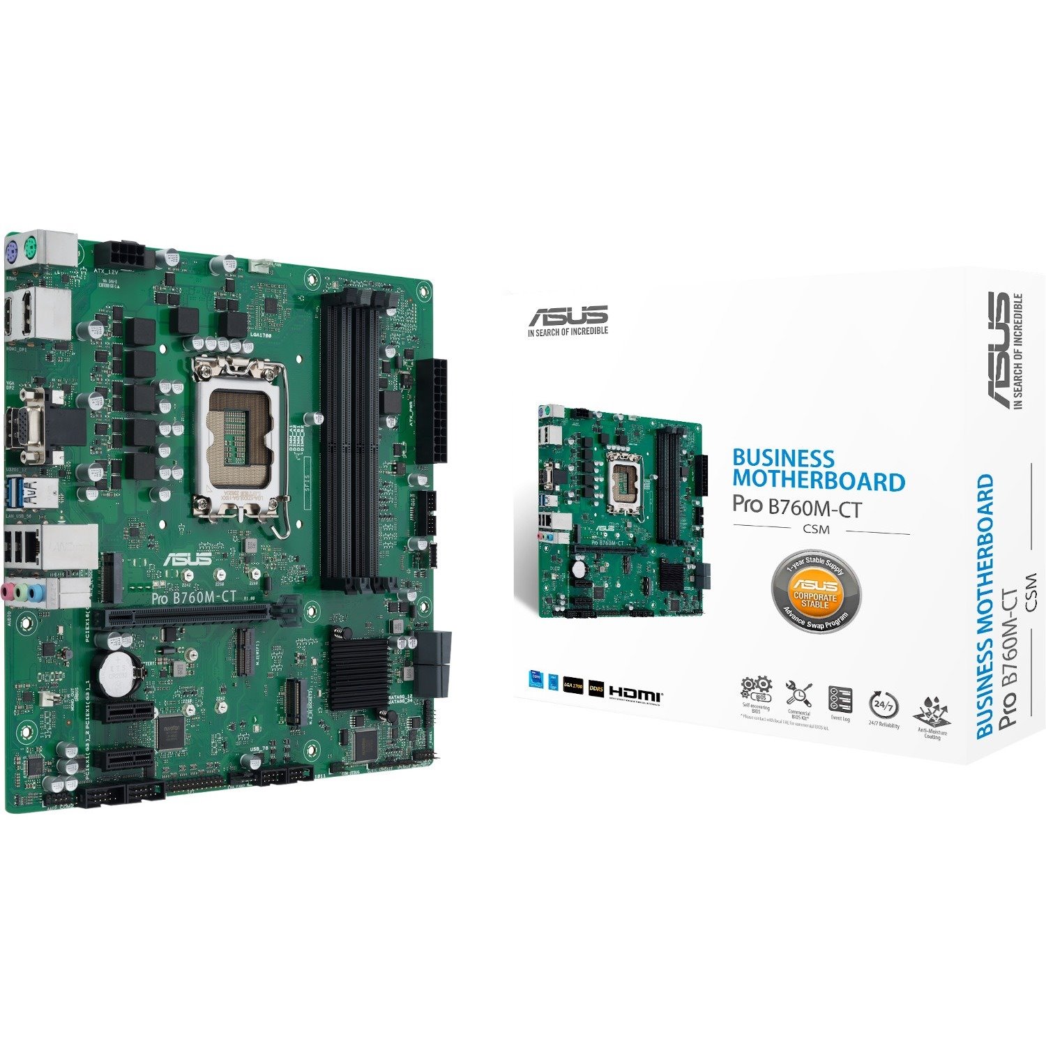 Asus Pro B760M-CT-CSM Industrial Motherboard - Intel B760 Chipset - Socket LGA-1700 - Micro ATX