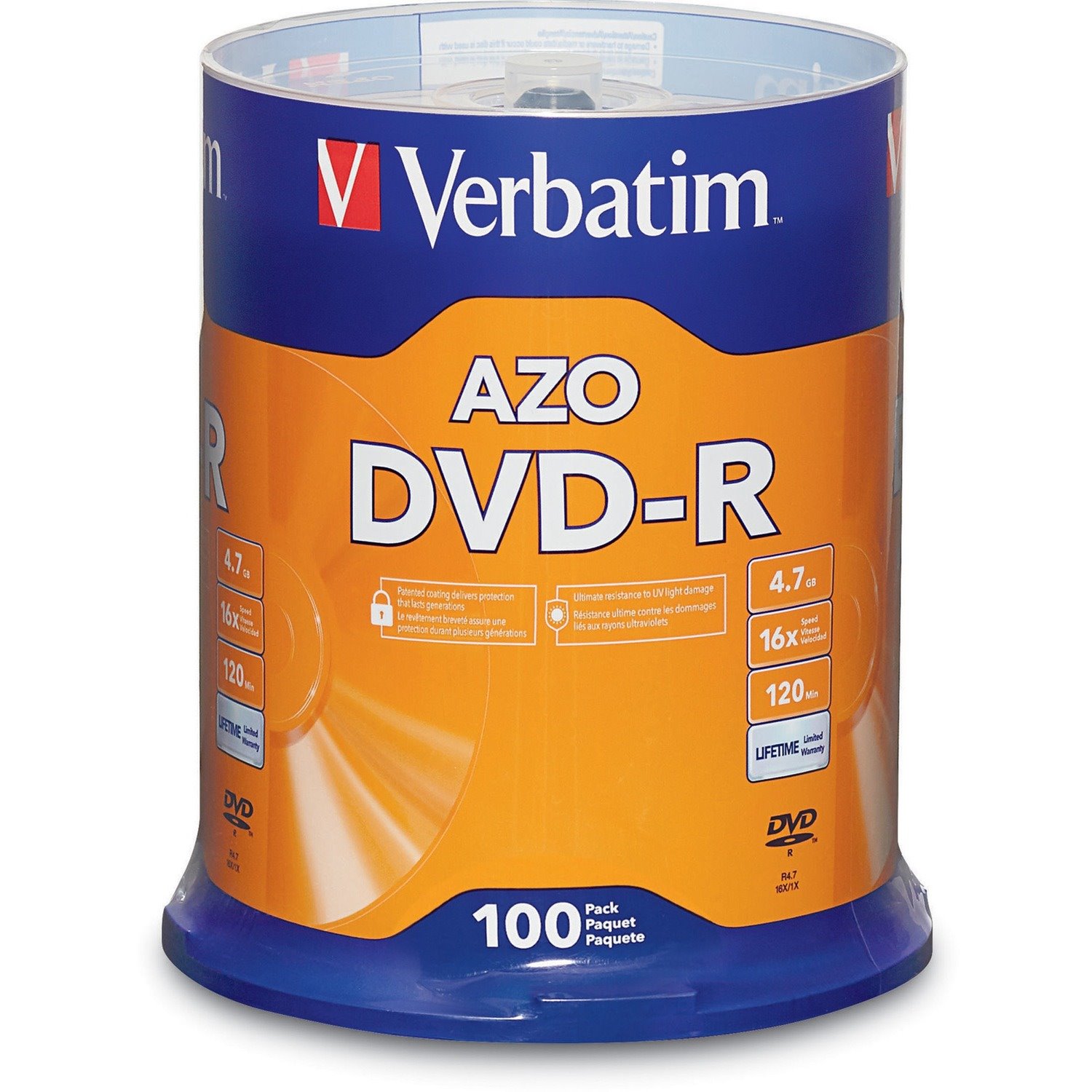 Verbatim DVD Recordable Media - DVD-R - 16x - 4.70 GB - 100 / Pack