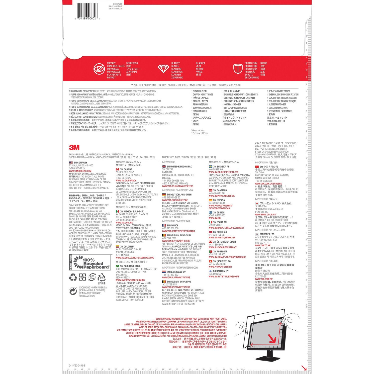 3M&trade; High Clarity Privacy Filter for 23.8in Monitor, 16:9, HC238W9B