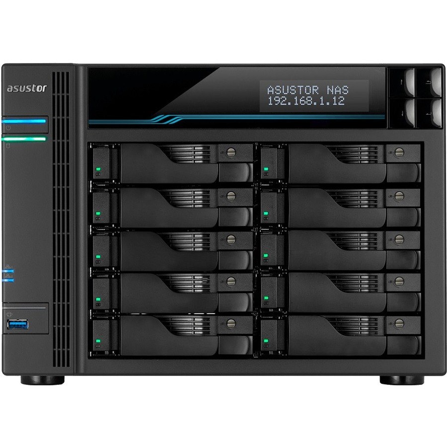 Asustor Lockerstor 10 Pro| AS7110T | Enterprise Network Attached Storage | 3.4GHz Quad-Core, One 10GbE Port, Three 2.5GbE Ports, Two M.2 Slots for NVMe SSD Cache, 8GB RAM DDR4 (10 Bay Diskless NAS)