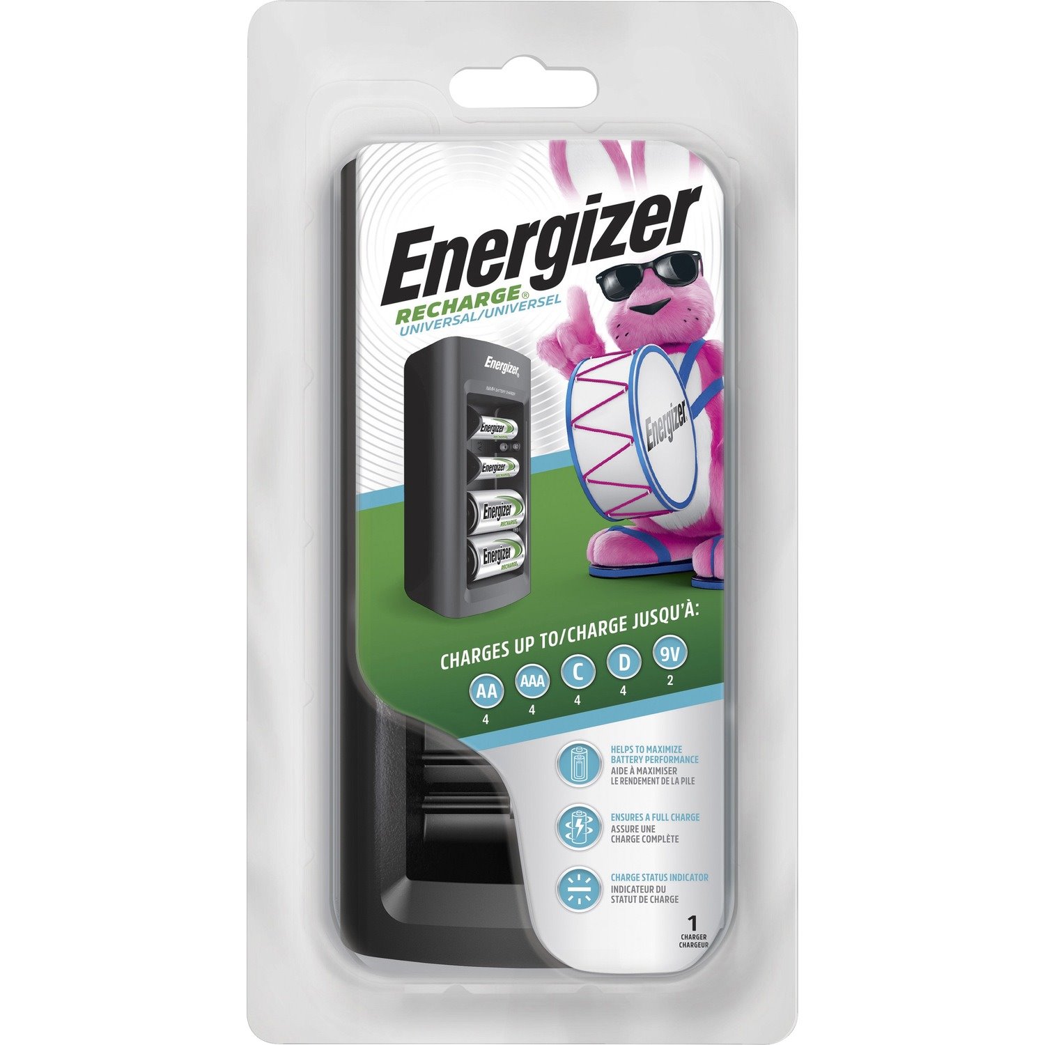 Energizer Recharge Universal Charger for NiMH Rechargeable AA, AAA, C, D, and 9V Batteries