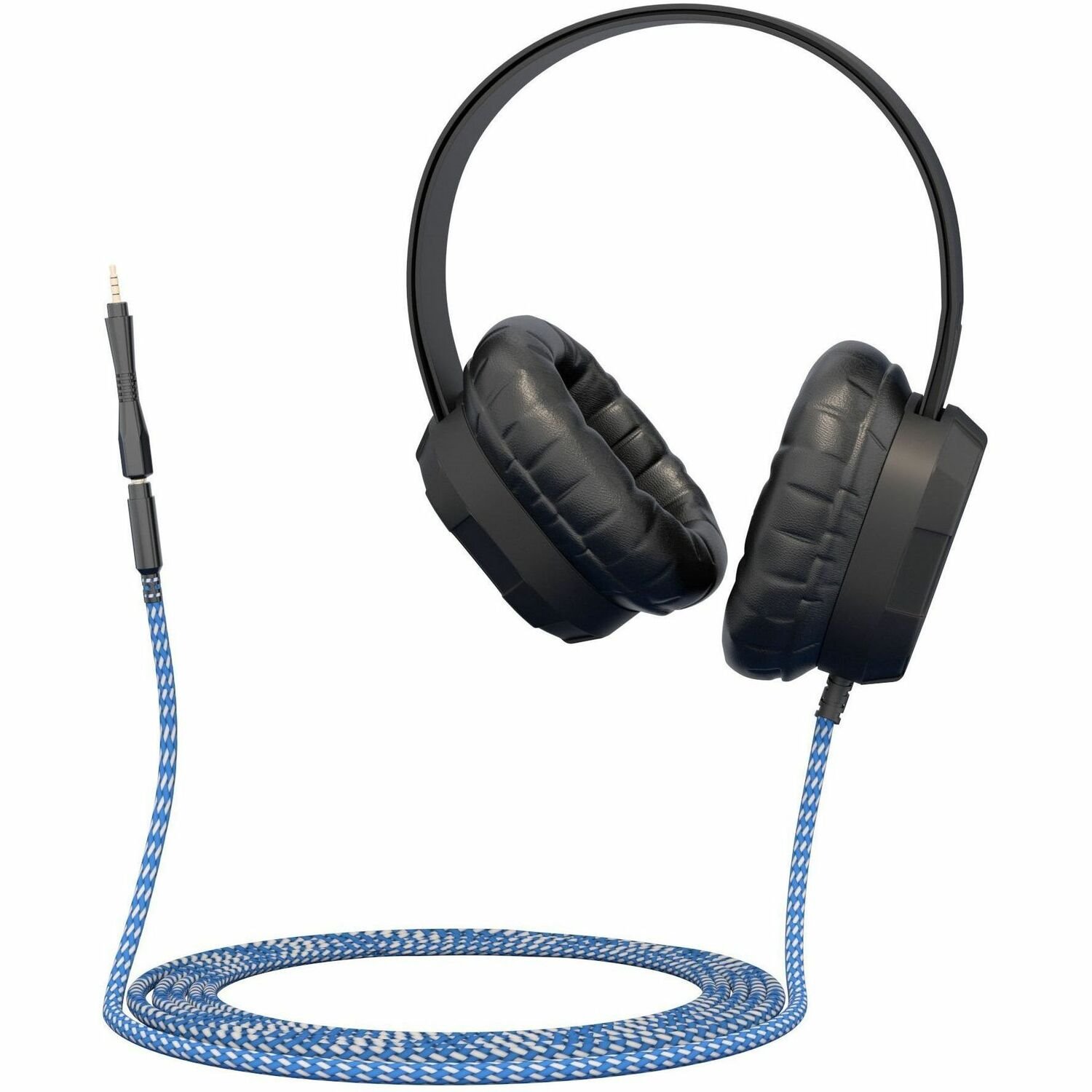 MAXCases Extreme Headphone w/braided cable, (No volume control, no mic) w/ 3.5mm connector, breakaway adapter (Black)