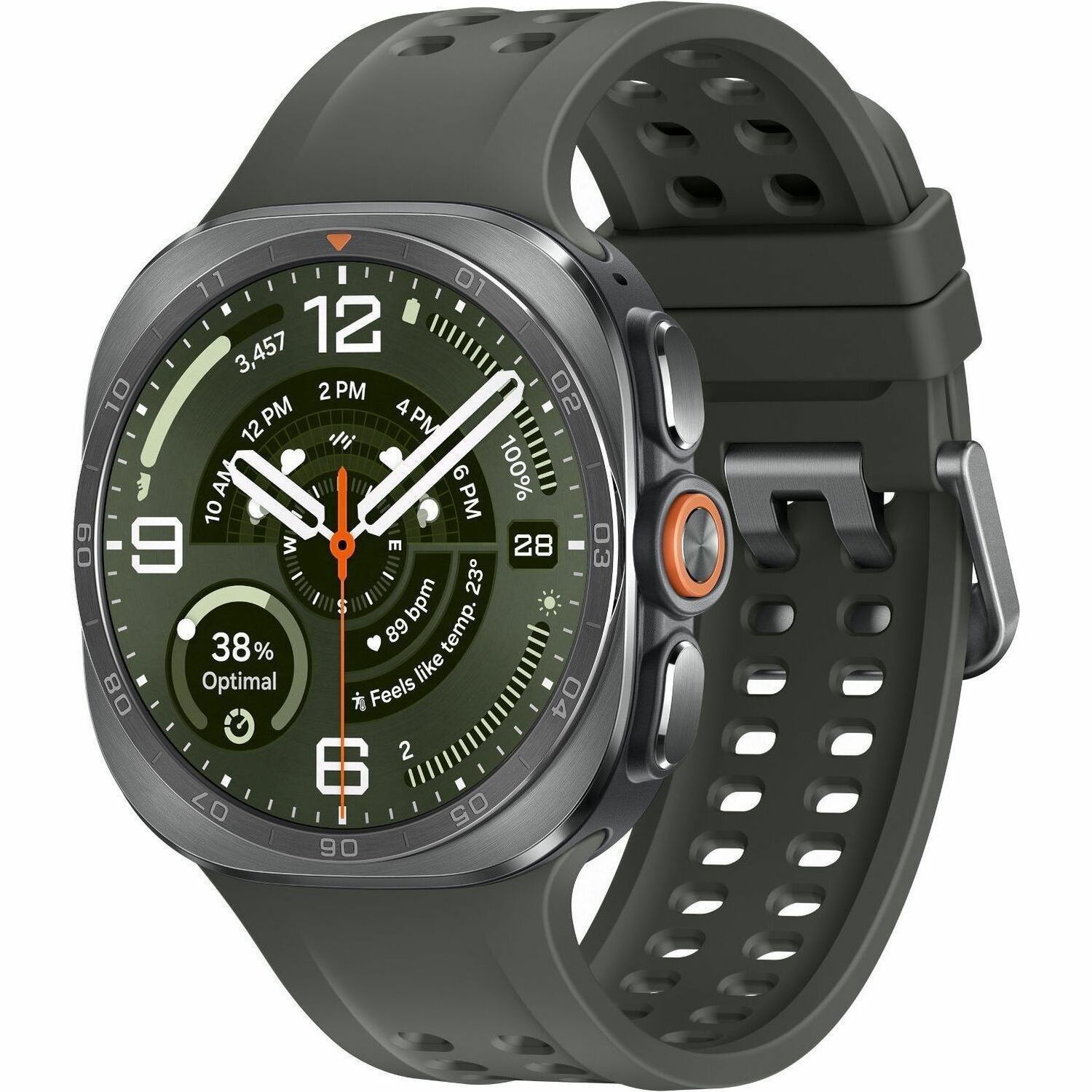 Samsung Galaxy Watch Ultra2 SM-L715F Smart Watch - 47.40 mm Case Height - 47.10 mm Case Width - Titanium Silver Body Color - Olive Band Color - Titanium Case Material - Wireless LAN - 4G - LTE, UMTS