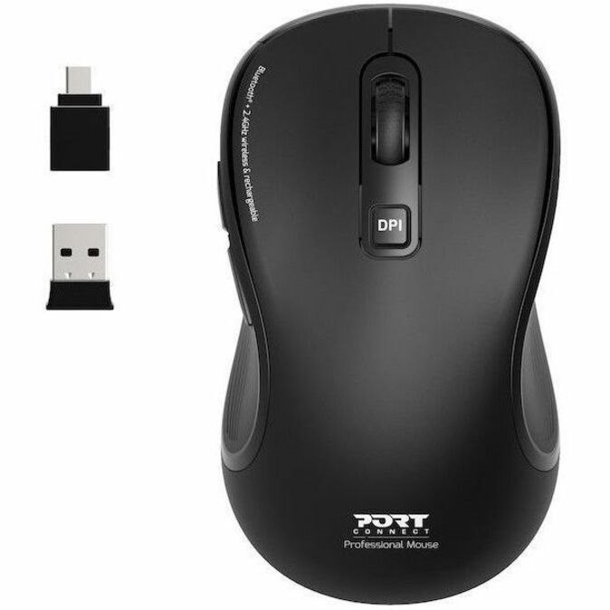 Port Connect Essential Mouse - Bluetooth/Radio Frequency - USB Type C, USB Type A - Optical - 5 Button(s)