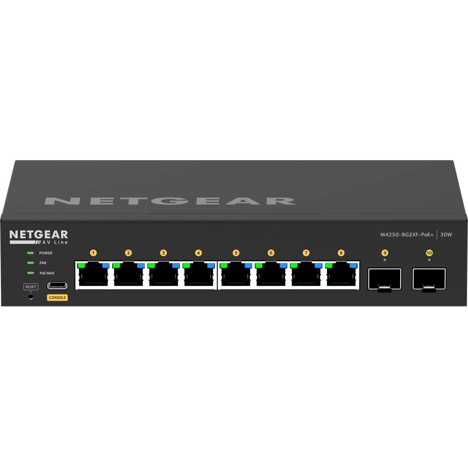 Netgear AV Line M4250 GSM4210PX-100EUS 8 Ports Manageable Ethernet Switch - 10 Gigabit Ethernet, Gigabit Ethernet - 10GBase-T, 10/100/1000Base-T, 10GBase-X