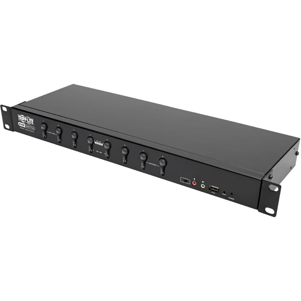 Eaton Tripp Lite Series 8-Port DVI/USB KVM Switch with Audio and USB 2.0 Peripheral Sharing, 1U Rack-Mount, Single-Link, 1920 x 1200 (1080p), TAA