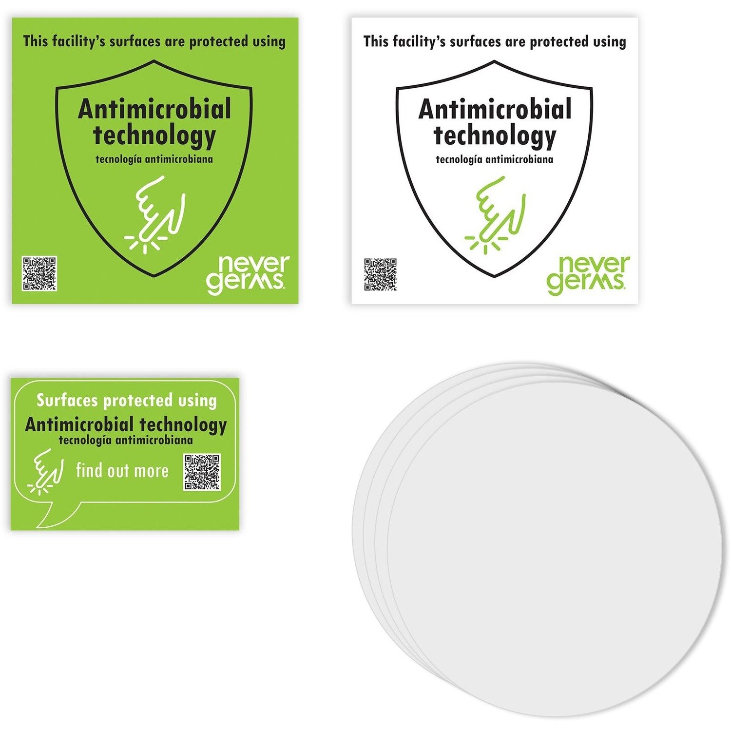 Antimicrobial Covers, ADA Push Plate 4.5" Round Actuator Cover, 4.5" Diameter, No Graphic, Clear, 4 Pack