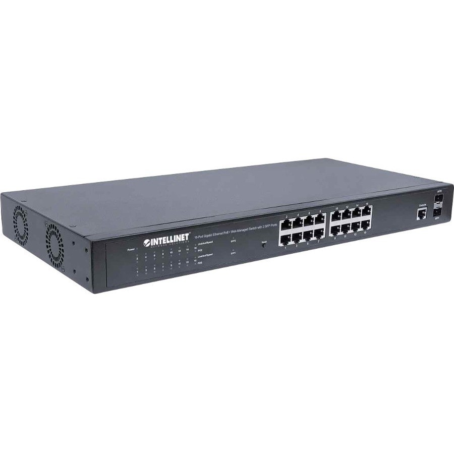 16-Port Gigabit Ethernet PoE+ Web-Managed Switch with 2 SFP Ports, IEEE 802.3at/af Power over Ethernet (PoE+/PoE) Compliant, 374 W, Endspan, 19" Rackmount (UK Power Cord)