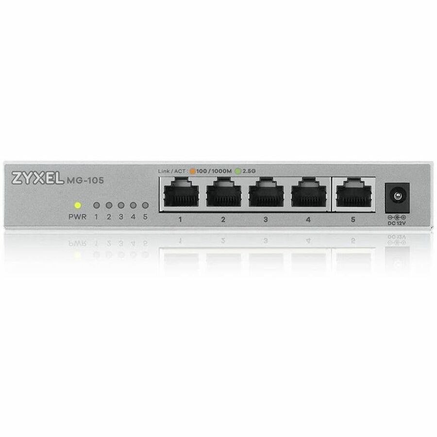 Zyxel 5-Port 2.5Gb MultiGig Ethernet Unmanaged Switch | 5 x 100/1G/2.5G Ports | Plug & Play | Metal Housing | Desktop or Wall-Mount | Ethernet Splitter | Lifetime Warranty | MG-105