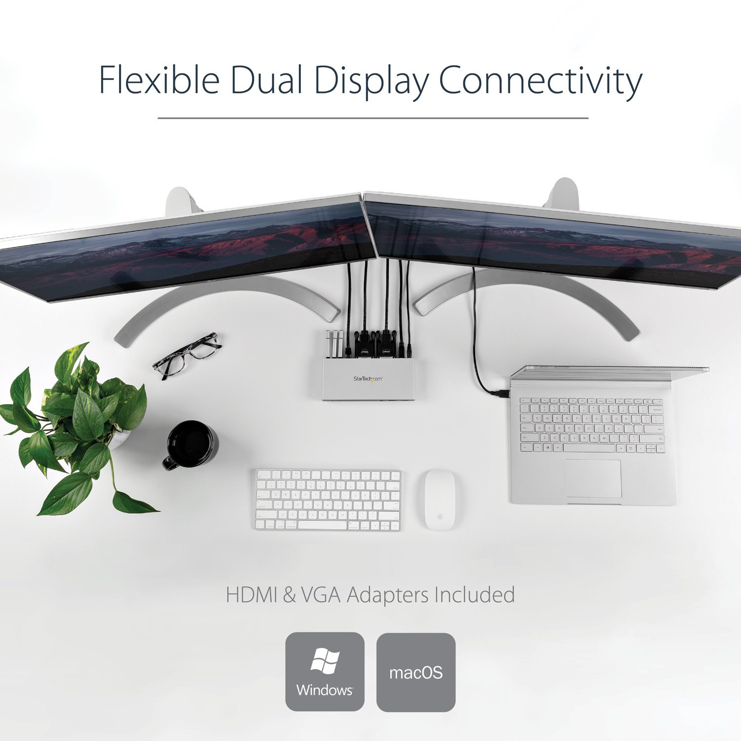 StarTech.com USB 3.0 Docking Station - Compatible with Windows / macOS - Dual DVI Docking Station Supports Dual Monitors - DVI to HDMI and DVI to VGA Adapters Included - USB3SDOCKDD