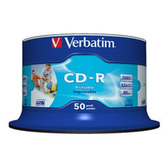 Verbatim CD-R 700MB 50Pk White InkJet 52x Superior ink absorption on high-resolution 5,760 DPI printers