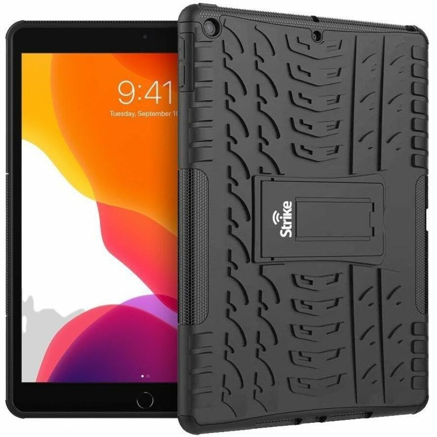 Strike Rugged Case for Apple iPad (7th Generation), iPad (8th Generation), iPad (9th Generation) Tablet - Rubberized Design Texture - Black - 1