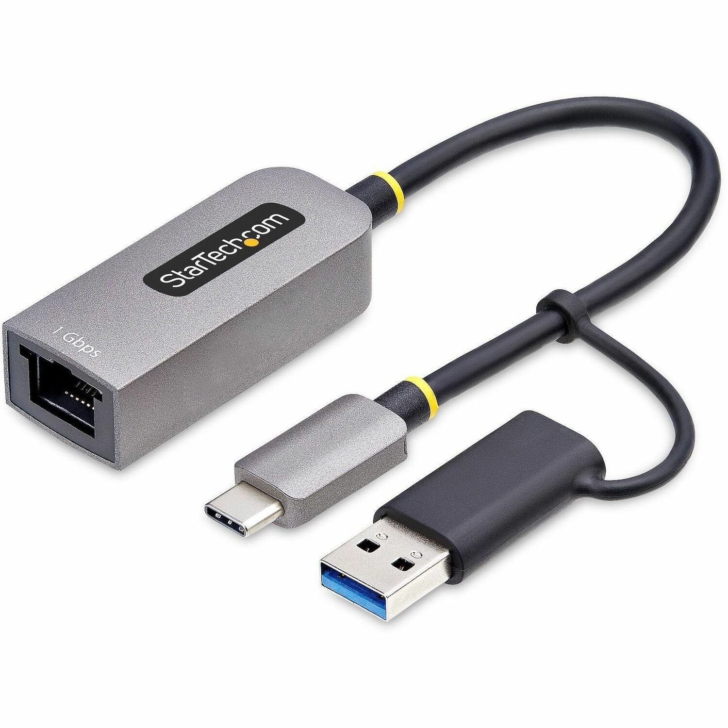 StarTech.com USB-C to to Ethernet Adapter with USB-A Dongle, 10/100/1000Mbps, USB 3.0 to Gigabit Network Adapter, Windows/macOS/Linux