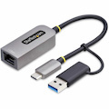 StarTech.com USB-C to to Ethernet Adapter with USB-A Dongle, 10/100/1000Mbps, USB 3.0 to Gigabit Network Adapter, Windows/macOS/Linux
