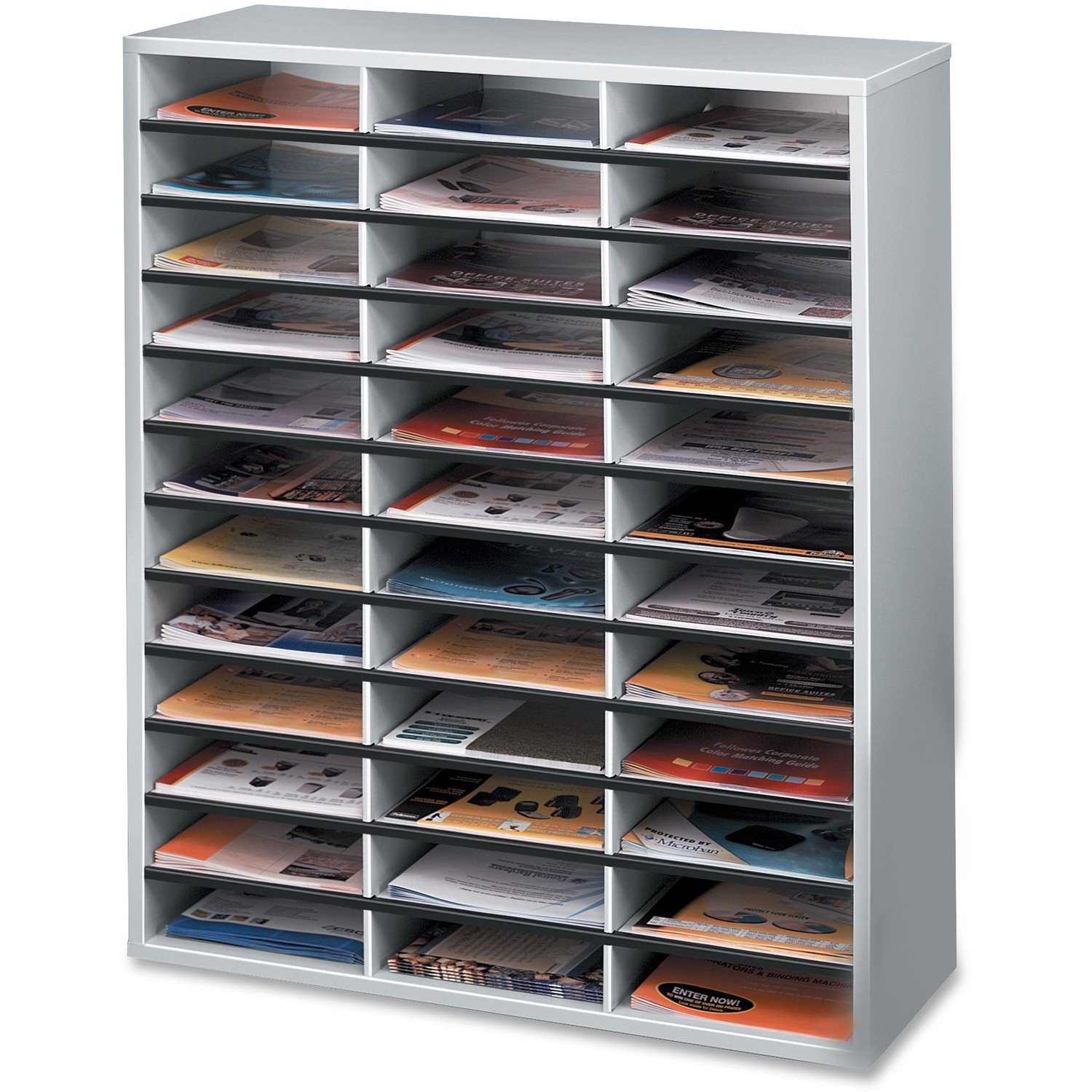 Fellowes Literature Organizer - 36 Compartment Sorter, Dove Gray