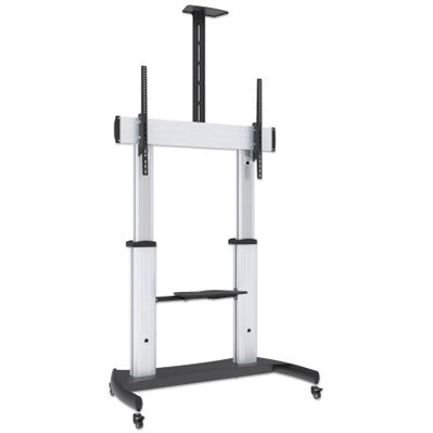 TV & Monitor Mount, Trolley Stand, 1 screen, Screen Sizes: 60-100" , Silver/Black, VESA 200x200 to 800x600mm, Max 100kg, Height adjustable 1200 to 1685mm, Camera and AV shelves, Aluminium, LFD, Lifetime Warranty