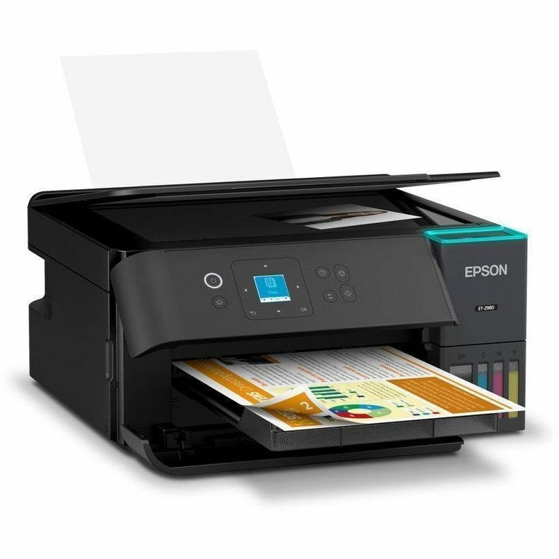 Epson ET-2980 Wired & Wireless EcoTank Inkjet Multifunction Printer - Color - Black