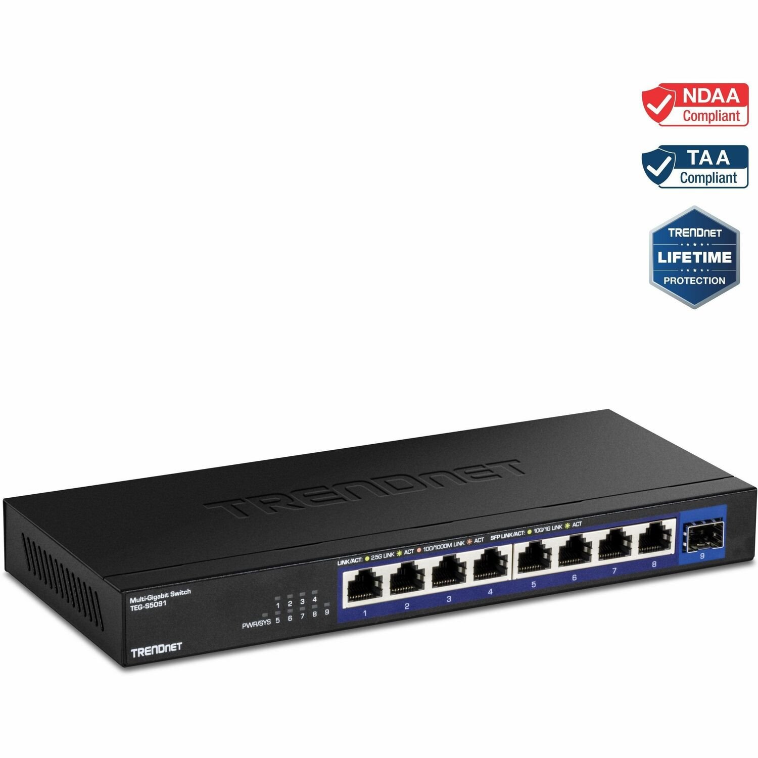 TRENDnet TEG-S5091 8 Ports Ethernet Switch - 2.5 Gigabit Ethernet, 10 Gigabit Ethernet - 2.5GBase-T, 10GBase-X - TAA Compliant