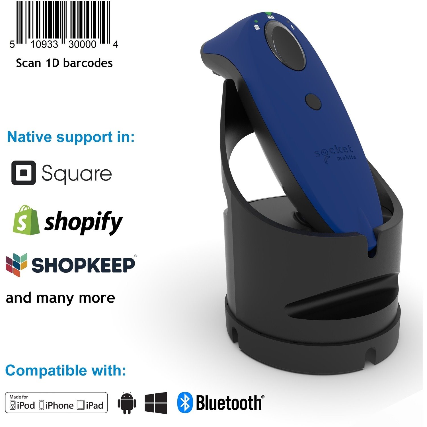 Socket Mobile SocketScan&reg; S700, Linear Barcode Scanner, Blue & Black Charging Dock