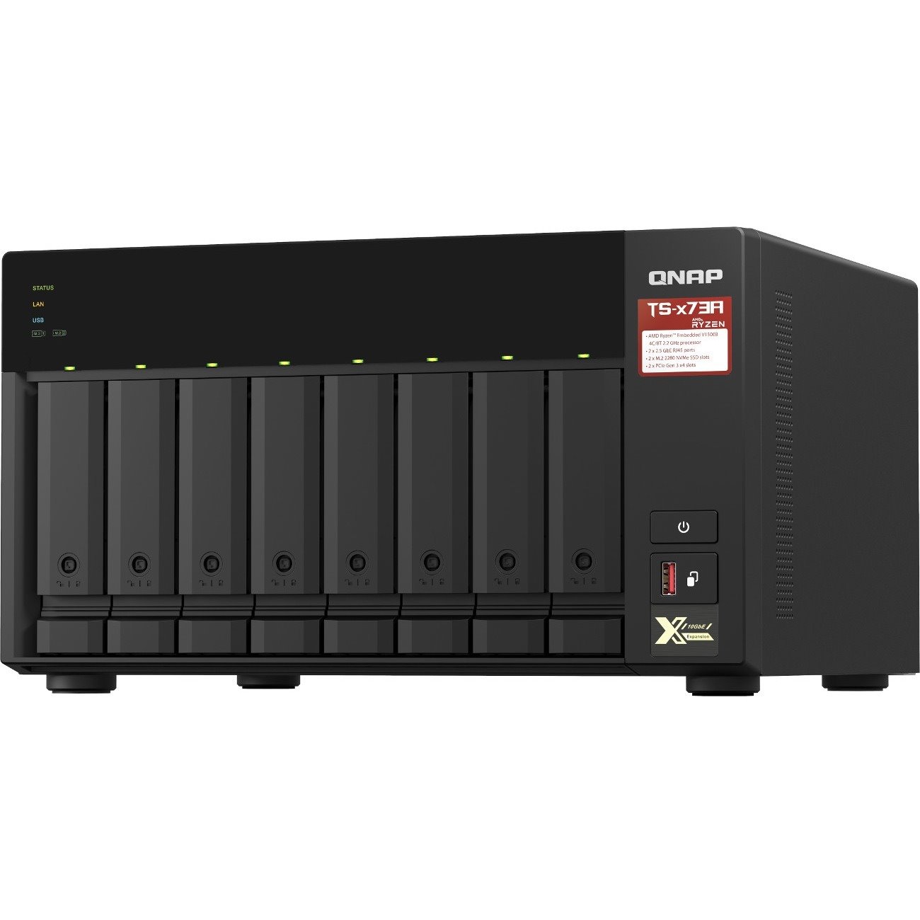 QNAP TS-873A-8G 8 x Total Bays NAS Storage System - 5 GB Flash Memory Capacity - AMD Ryzen V1500B Quad-core (4 Core) 2.20 GHz - 8 GB RAM - DDR4 SDRAM Tower