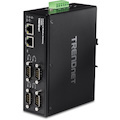 TRENDnet 4-Port Fast Ethernet Industrial Modbus Gateway, 4 x Serial DB-9 Ports, 2 x Fast Ethernet Ports, Up to 100m (328 ft), IP30 Rated Housing, Extreme Temperature Protection, Black, TI-M42