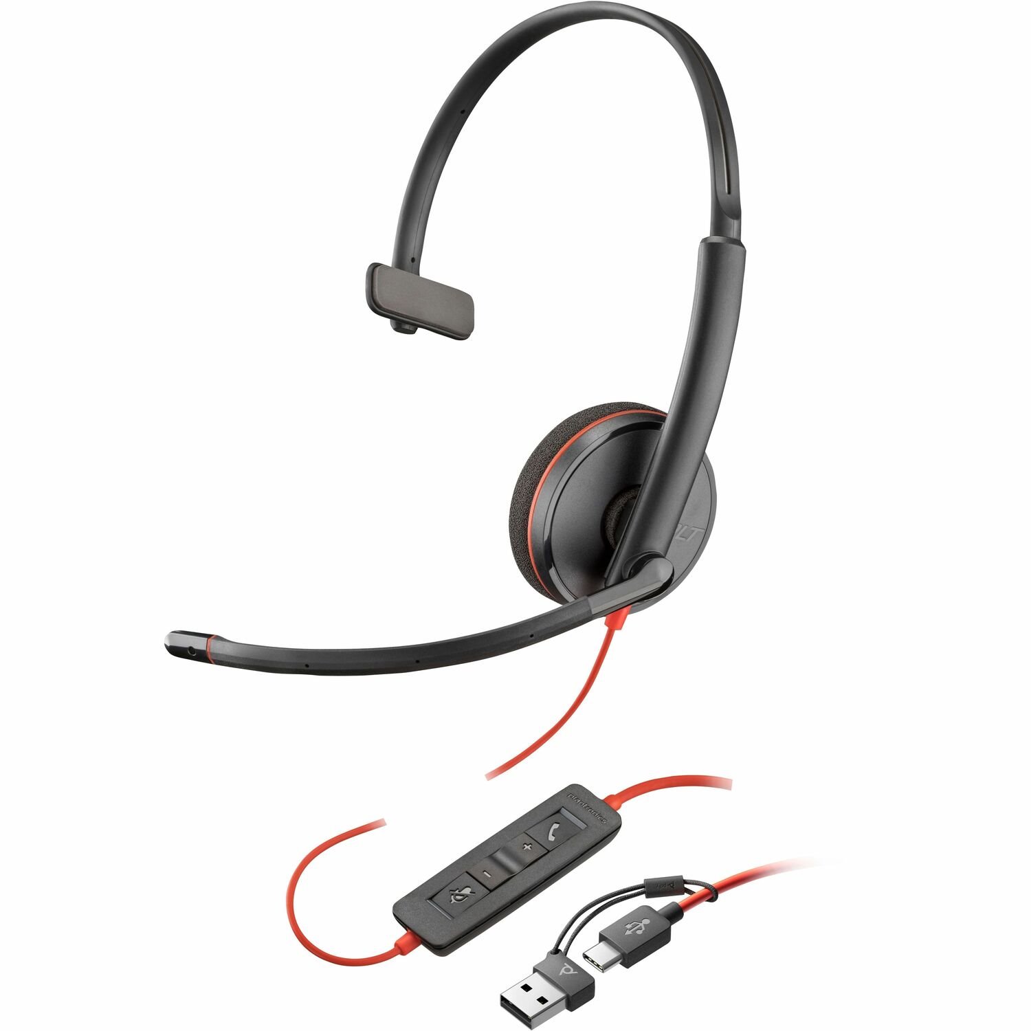 Poly Blackwire 3210 Black Headset +USB-C/A Adapter TAA (Bulk)