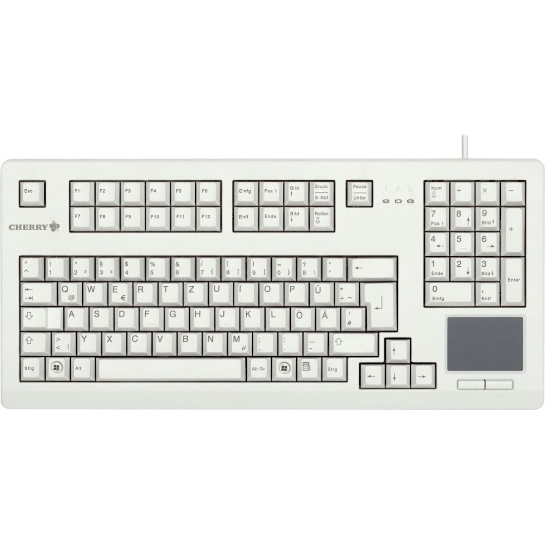 CHERRY TouchBoard Keyboard - Cable Connectivity - USB Interface - TouchPad - Switzerland - QWERTZ Layout - Light Grey