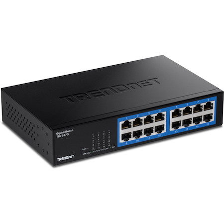 TRENDnet 16-Port Gigabit Desktop Switch, TEG-S17D, 16 x Gigabit RJ-45 Ports, 32Gbps Switching Capacity, Ethernet Splitter, NDAA & TAA Compliant, Internal Power Supply, Lifetime Protection, Black