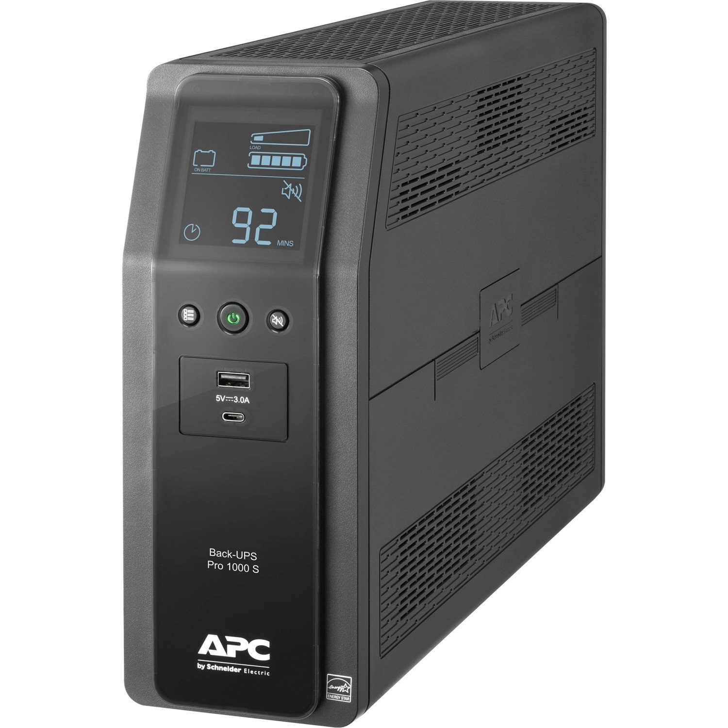 APC Back-UPS Pro, 1000VA/600W, Tower, 120V, 10x NEMA 5-15R outlets, Sine Wave, AVR, USB Type A + C ports, LCD, User Replaceable Battery