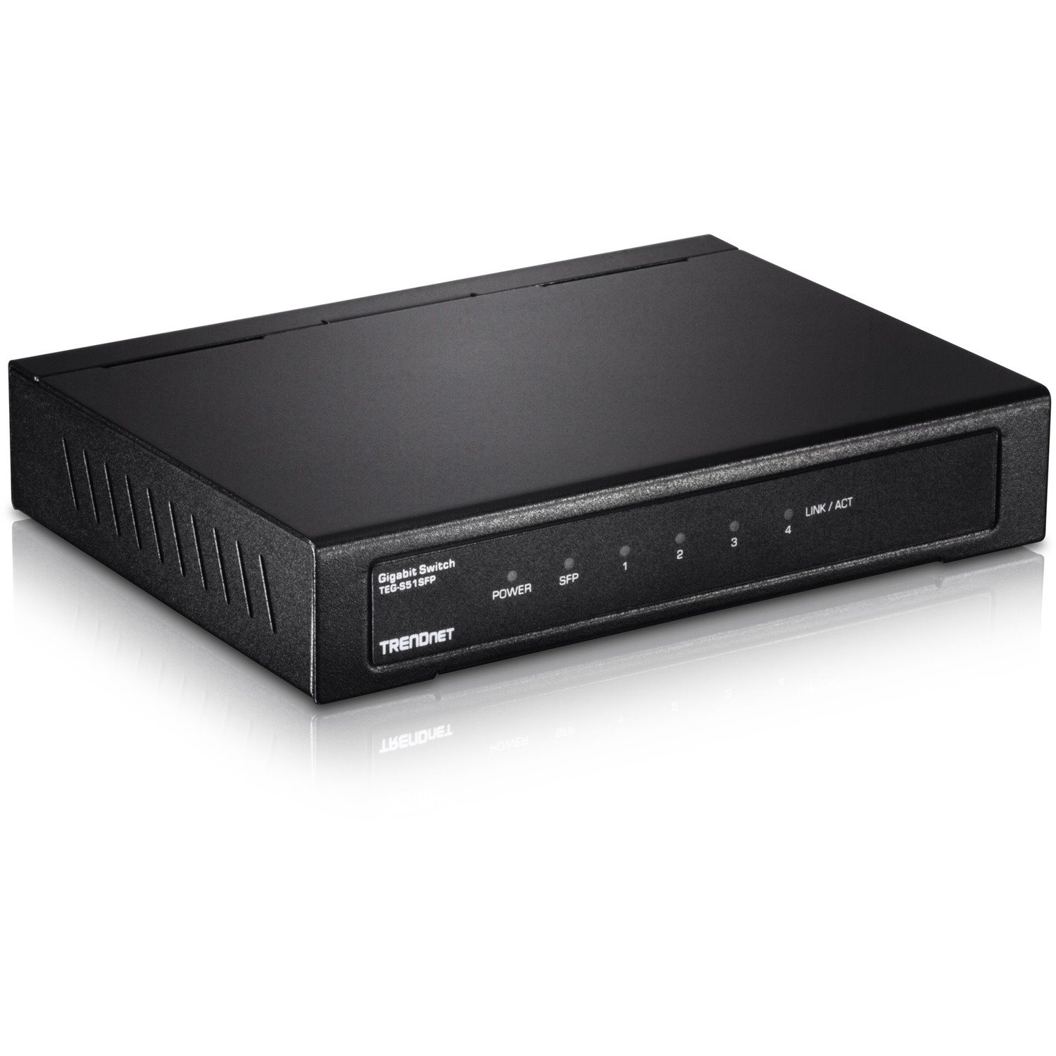 TRENDnet TEG-S51SFP, 5-Port Gigabit Compact Metal Desktop Switch with Gigabit SFP Slot, Fanless Design, Wall Mountable